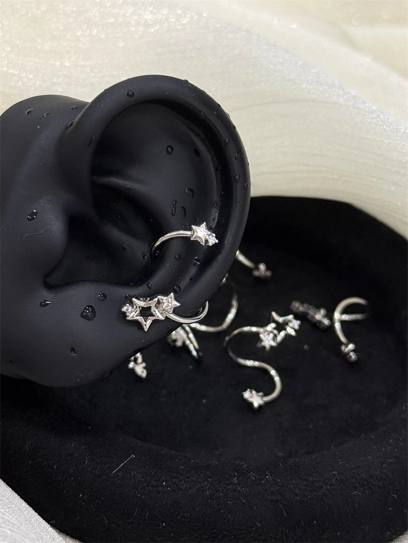 1PCS Star Surround Planet Spiral 316L Stainless Steel Ear Bone Nail for Women New Fashion Silver Color Earrings Accessories.