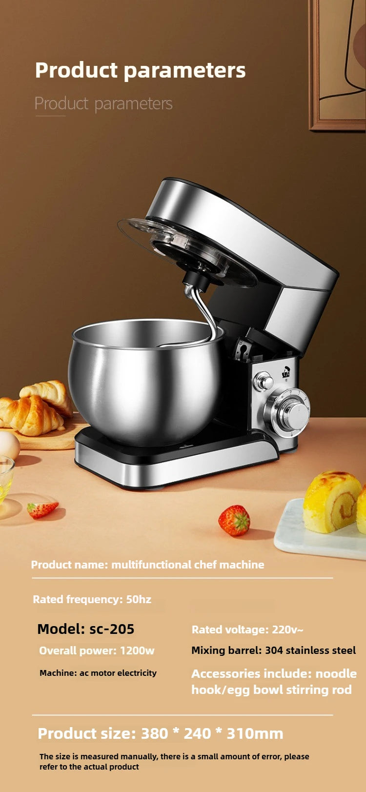 220V Household Electric Dough Mixer Automatic Home Mixer Egg Beater, Kneading Machine, Blender Kitchen Stand Mixer
