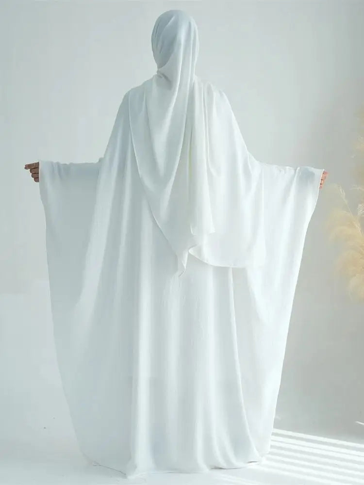 White Pink Black Brown Soft Crepe Khimar Batwing Abaya Damen 2 Piece Muslim Modest Hijab Dresses Set Kaftan Kebaya Robe Women.
