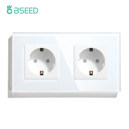 BSEED EU Standard Einzigen Steckdose Doppel Glas Steckdosen Triple Steckdosen Steckdose Für Home Office Schlafzimmer 16A