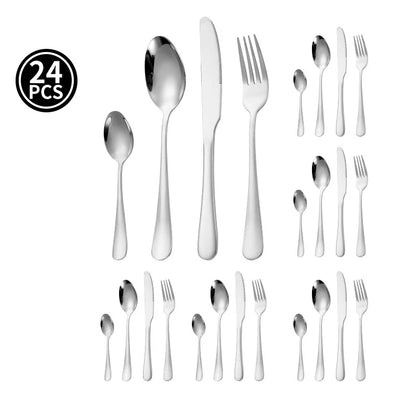 24pcs Golden Tableware Set Light Luxury Stainless Steel Cutlery Fork Knife Spoon Dinnerware Set Minimalist Decor with Gift Box