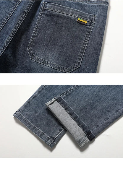 Spring Summer Thin Men's Classic Jeans Elastic Loose Straight Cotton Casual Denim Trousers Brand Clothing Business Male Pants