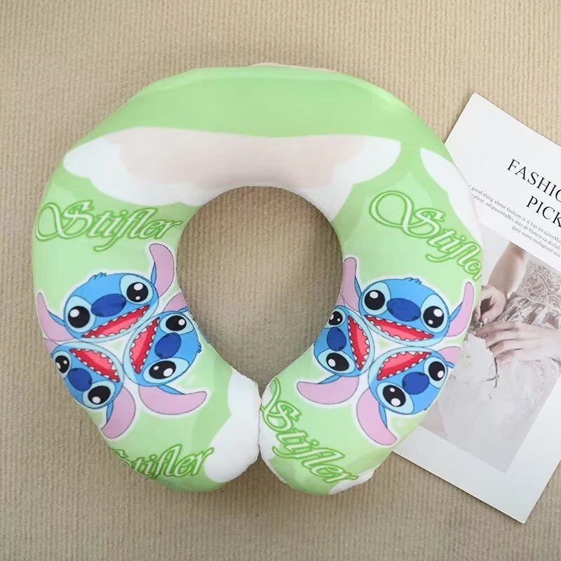 Lovely Lilo & Stitch U-shaped Neck Pillow Cute Stuffed Anime Stitch Angel Travel Pillow Cartoon Printed Nap Pillow Washable.
