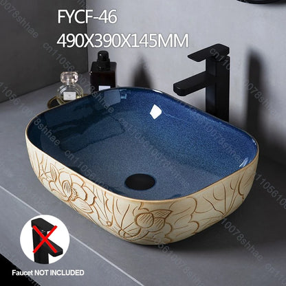 Retro Keramik Badezimmer Waschbecken Arbeitsplatte Waschbecken Künstlerische Eitelkeit Schüssel für Zuhause Keramik Gefäß Waschbecken Theke Waschschüssel Vintage