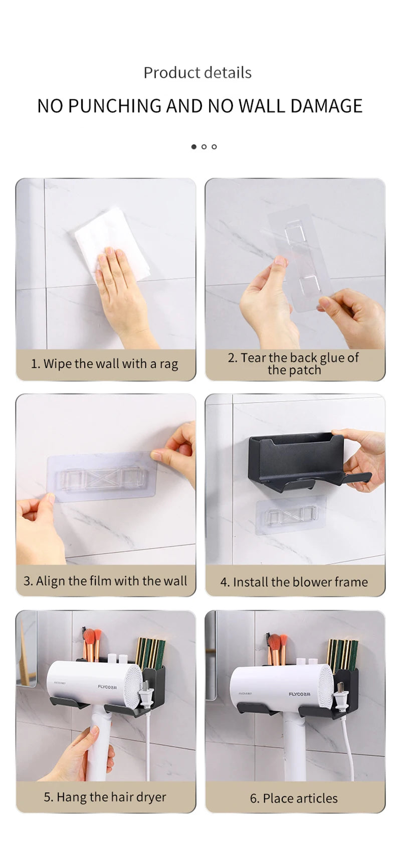 Haartrockner-Halter, Wandmontage, Wandtrockner-Wiege, weiß, schwarz, grau, Haartrockner, Föhn-Organizer für Badezimmer, Badezimmer, Regale