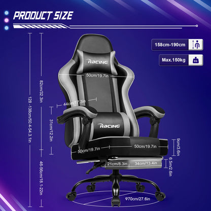 AUTHMIC Ergonomischer Gaming-Stuhl mit 170er °   Liegende Rückenlehne, faltbare Fußstütze, weiche Armlehnen, 150 kg, atmungsaktives Material