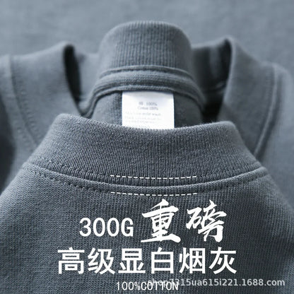 Summer Light Green Heavy Weight 300G Short Sleeved T-shirt Cotton  Men's Loose Casual Base Shirt Korean Tee Women's