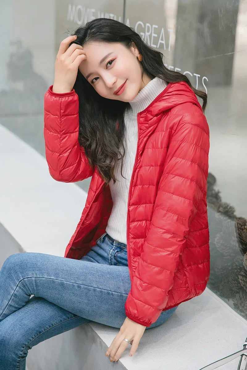 Winter Women's Light Down Hooded Jacket,Red Blue Khaki Green Available,European Size S-XXL,Women Coats.