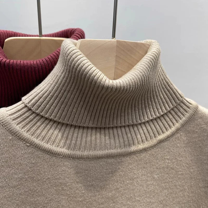 Verdicken Samt Rollkragenpullover Frauen Koreanische Mode Gefüttert Warme Sueter Gestrickte Pullover Schlank Top Winter Jersey Strickwaren Jumper.