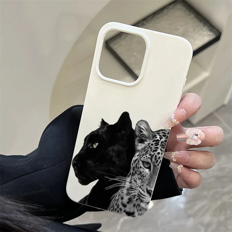 Black and Gray Leopard Pattern Soft Phone Case For iPhone 16 15 Plus 14 13 12 11 17 Air Pro Max Cover Shockproof Bumpers Fundas.
