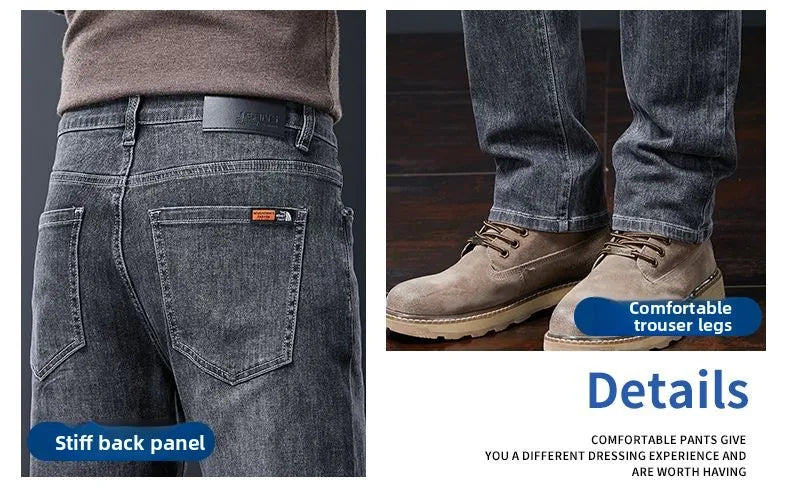 2025 New High Quality Jeans Men Baggy Pants Autumn Straight Cut Loose Solid Denim Pants Streetwear Fashion Pockets Vintage Man