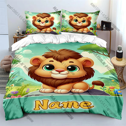 Cartoon Lion Print Bedding Set Duvet Cover 1 Duvet Cover 2 Pillowcases Adult and Kids Bedding Set Luxury.