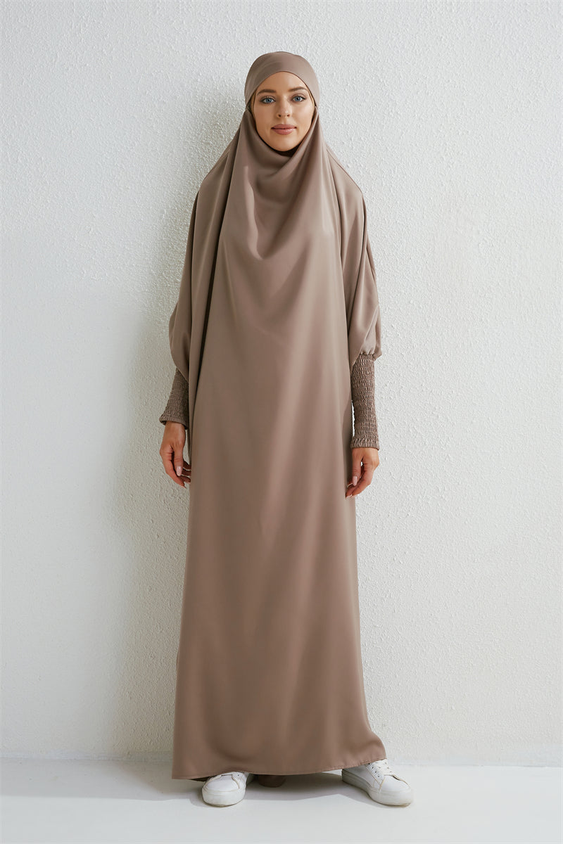Muslimische Abaya mit Kapuze, Smockärmel, einteiliges Gebetskleid, Damen, Jilbab, islamische Kleidung, Dubai, Saudi-Arabien, schwarze Robe, türkische Bescheidenheit