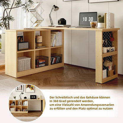 140 x 104 x 75 cm großer multifunktionaler Büroschreibtisch, sechsfacher Aufbewahrungsschrank + Regal, perforierte Platte + Regal, langlebige, austauschbare Form