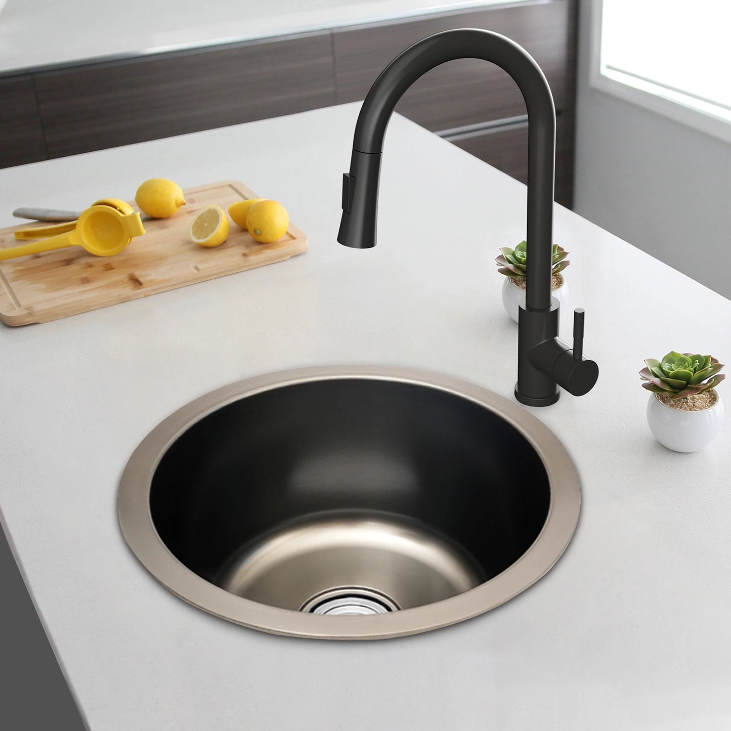 Rundes Einzelwaschbecken aus 201 Edelstahl, 7,09 Zoll, tiefes Nano-Beschichtungsspülbecken, 14,2 x 7,09 Zoll, U-förmiges geruchshemmendes Spülbecken für die Küche