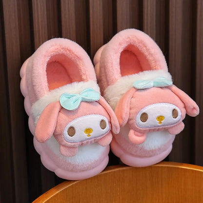 Sweet Family Winter Warm Slippers Cute Kawaii Sandals Kuromi My Melody Hello Kitty Soft Sole Shoes