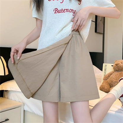 Women Korean Skirts Shorts 2025 Summer Fashion New In Solid High Waist Pant Female Streetwear Casual Loose Harajuku Trousers.