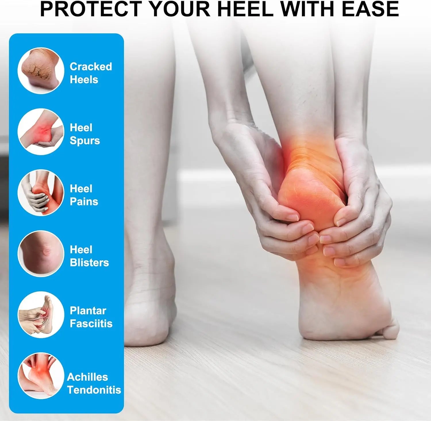 Gel Heel Protector for Heel Pain Relief Plantar Fasciitis Dry Cracked Bone Spur Heels Cushion Pads Moisturizing Foot Sleeves.