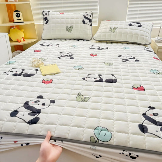 Thick Mattress Cover Cartoon Style Bedspread Quilted Bed Cover for Home Adults Kids Bed Linen fundas de colchón (No Pillowcase).