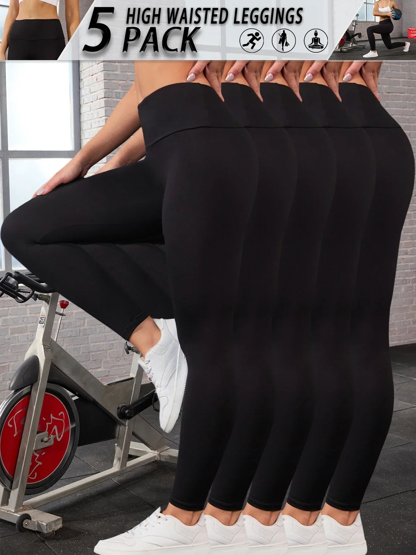 5 Pack Women's Super Soft High Waisted Tummy Control No See Through Workout Yoga Running Athletic Push Up Gym Fitness Leggings.