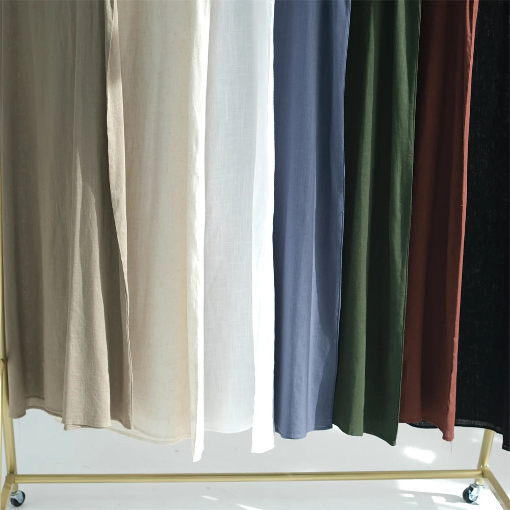 Eid Summer Cotton Linen Kimono Coat Dubai Open Abaya 2024 Muslim for Women Set Retro Kaftan Modest Dresses Islam Clothing Kebaya.