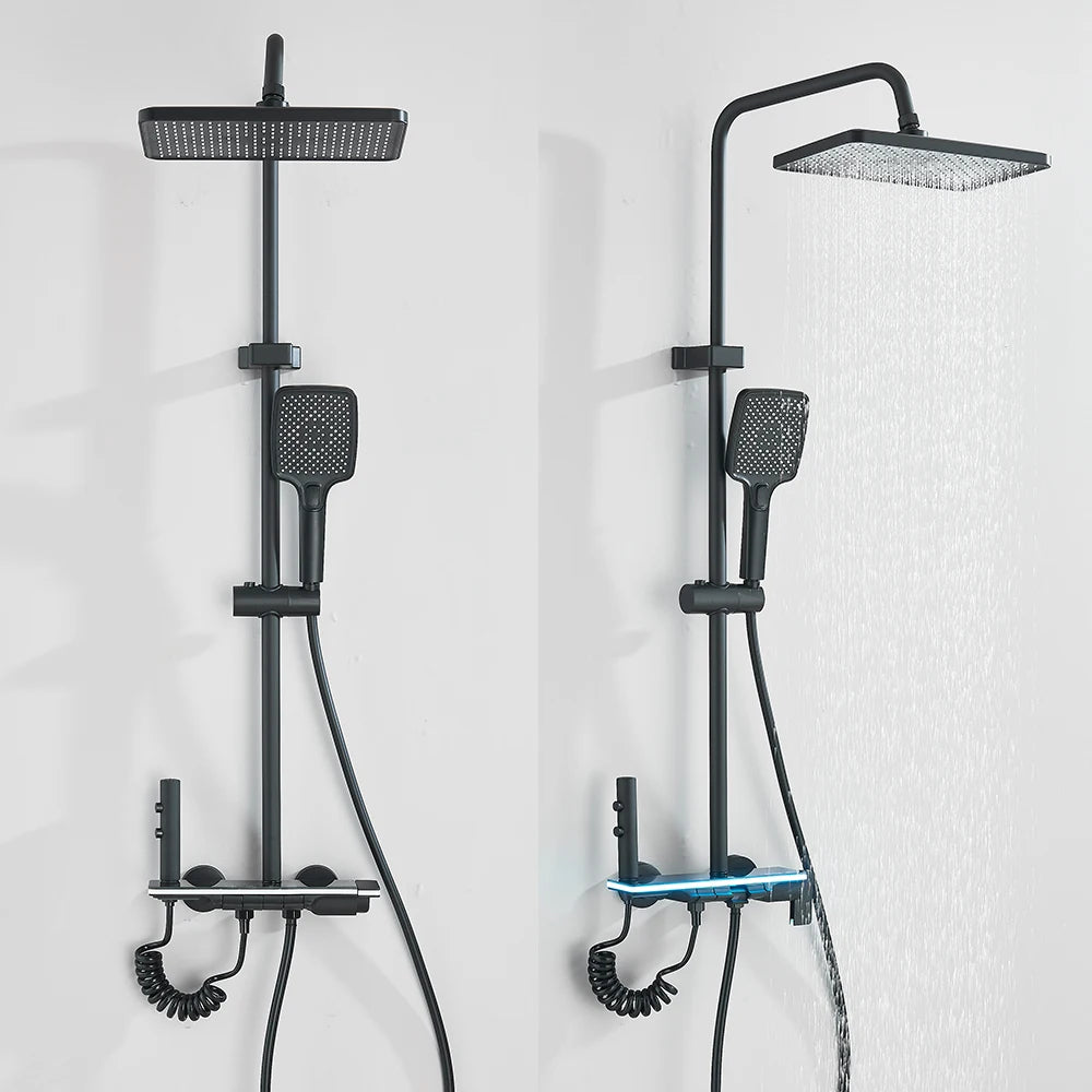 LCD Display Screen Shower Faucet Bathroom Hot Cold Control Background Lights Shower Set Piano Shower System Wall Mounted