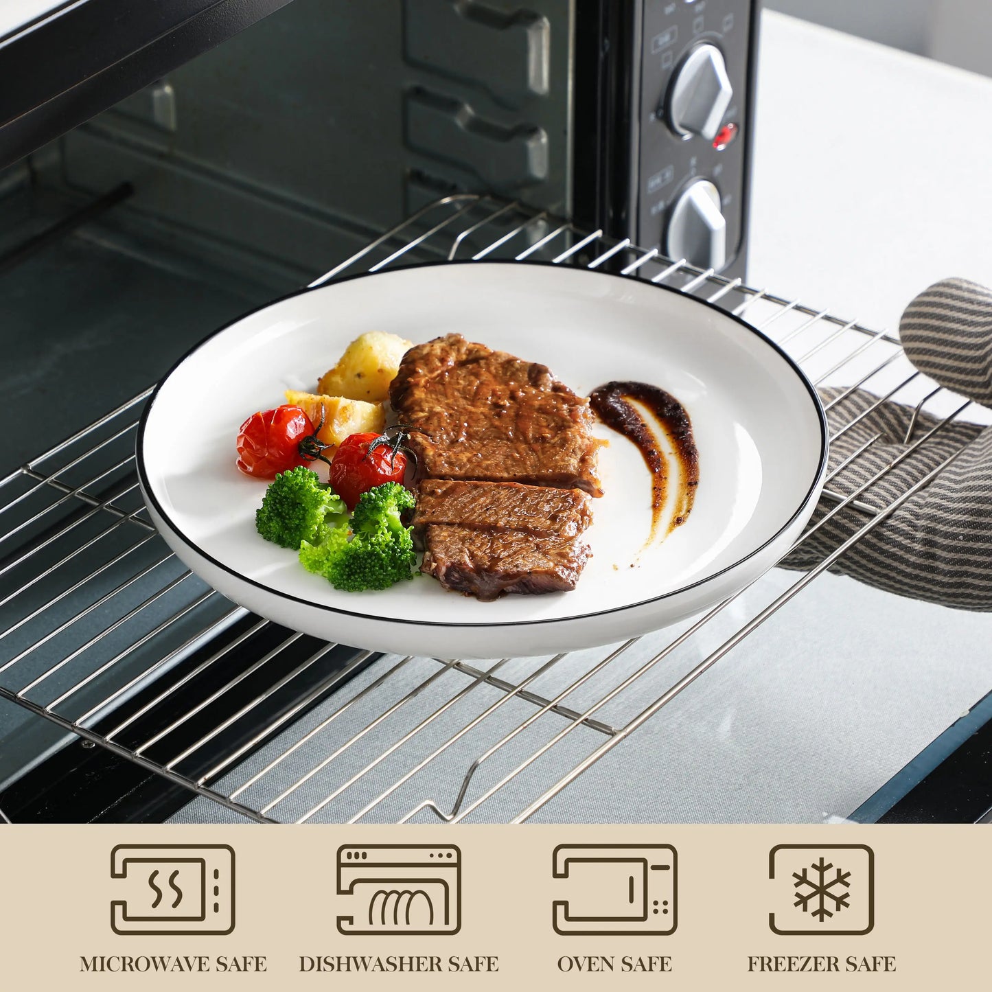 MALACASA 24/48Piece Ceramic Plates Black Rim Porcelain Dinnerware Set  6/12 Pcs Dinner/Soup/Dessert Plates/Bowl Service for 6/12.