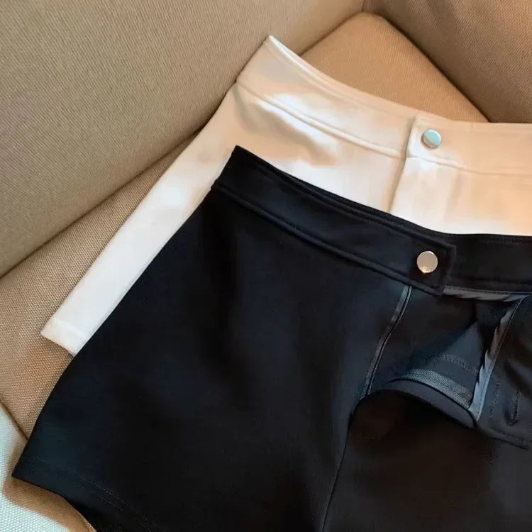 High-waisted Slimming A- line Tight Black Shorts For Women 2024 Spring Korean Style Elastic Hot Pants High Elasticity.