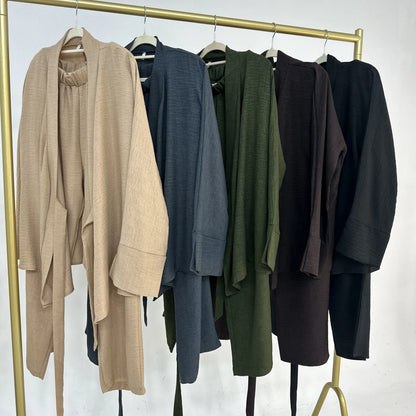 Two Piece Set Women Muslim Blouse Lace Up Wide Leg Pants Suit Eid Ramadan Morocco Dubai Islam Ensemble Arabic Modest Outfits.