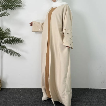 Open Front Abaya Long Sleeve Maxi Length Dress Womens Clothing Muslim Cardigan Abayas Embroidery Out Kaftans Women Jilbabs.