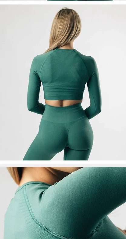 Plus Size Seamless High-Waisted Yoga Suit Long Sleeve Quick Dry Fitness Apparel Women's Promoting Legs Slimming Sportswear.