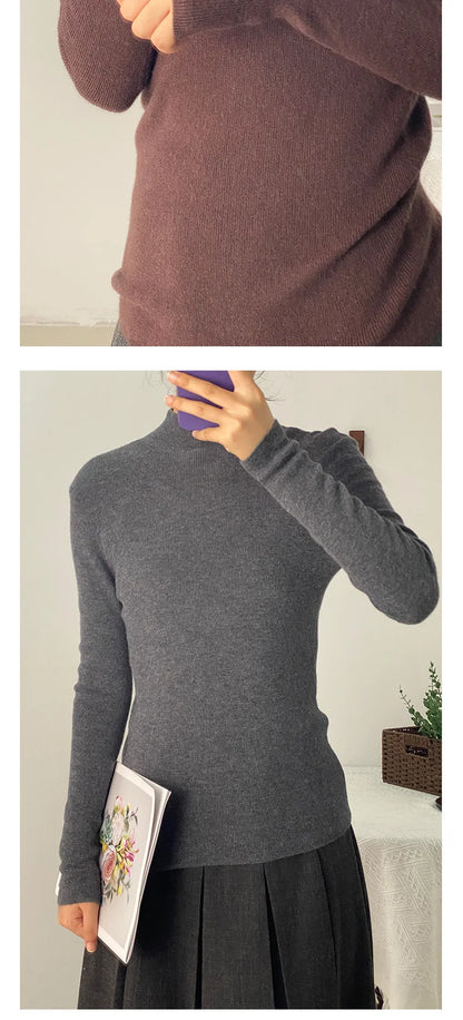 100% Ultra-fine Merino Wool Sweater Autumn and Winter Loose and Simple Semi-turtleneck Wool Bottoming Shirt Multi-color Sweater