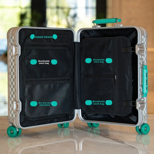20-Zoll-Koffer aus Vollaluminium-Magnesiumlegierung mit großem Fassungsvermögen, Rollgepäckkoffer, Geschäftsreisekoffer auf Rädern.