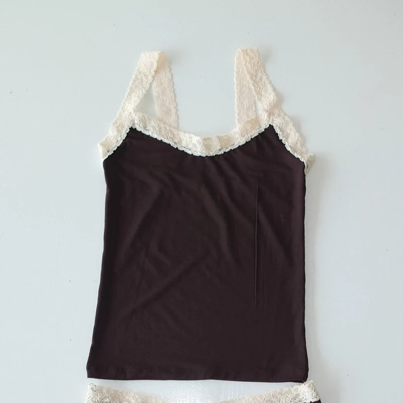 Sommer Leibchen Damen Spitze Trim Spaghetti Strap Weste Frauen Casual Slim Fit Crop Tops Coquette Ärmellose Tank Top Kleidung.