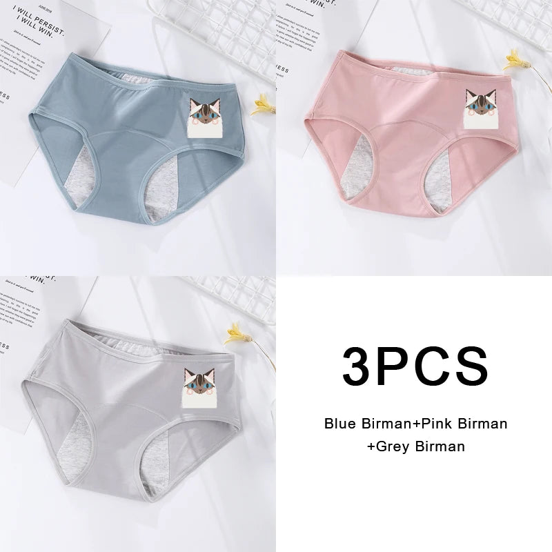 3PCS/set Women's menstrual briefs large flow postpartum water absorption leakproof briefs women's pure cotton menstrual briefs