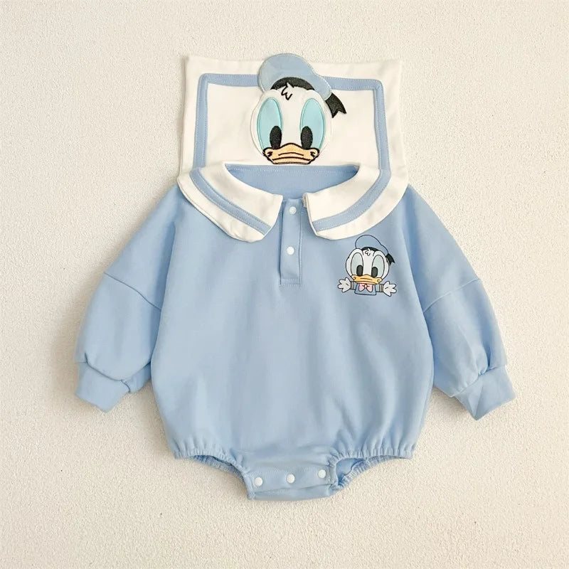Neugeborenen Baby Strampler Socke Hut 3 stücke Set Cartoon Donald Daisy Ente Kleidung Jungen Mädchen Overall Infant Kurzarm Body k732.