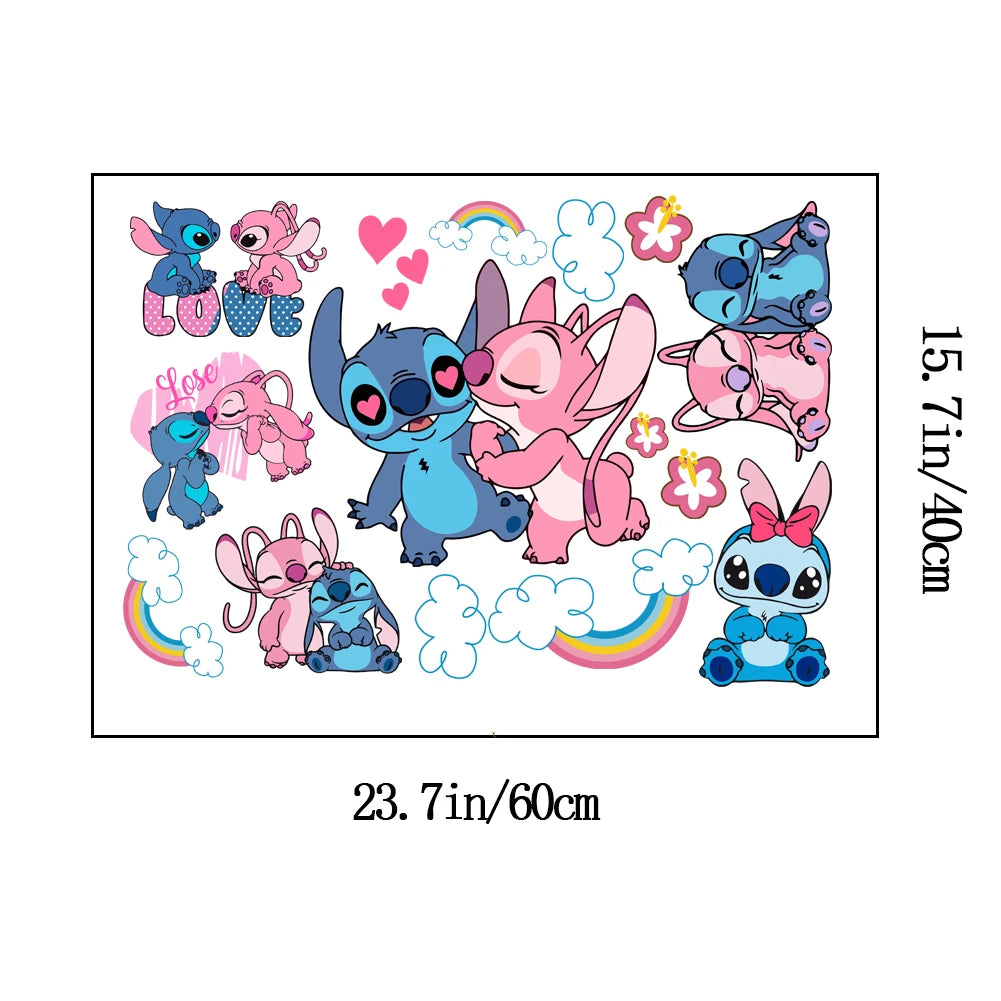 Cartoon Lilo & Stitch Rainbow Wall Stickers For Kid's Room Kindergarten Living Room Bedroom Wall Decoration Animated Poster.