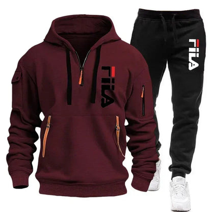 Herren-Set 2025, Herbst/Winter, neues Herren-Kapuzen-Sweatshirt + lange Hose, zweiteiliges Set, Outdoor-Pullover mit mehreren Taschen, Sport.