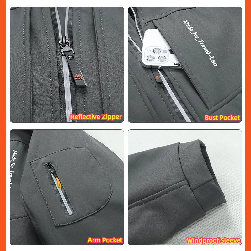 KB Men's Outdoor Jackets Fleece Lining Windbreaker Waterproof Winter Warm Jacket for Men Detachable Hat Men's Coats.