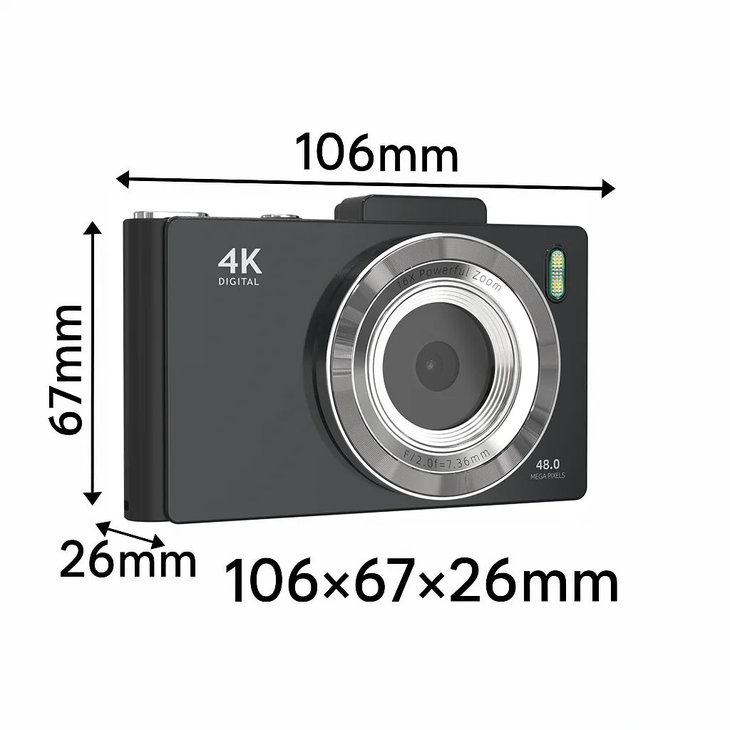 Retro Digital Camera with 48MP Dual Lens, 2.8 "IPS screen, 16X Zoom, Autofocus, OTG & SD Card Support, 64GB.