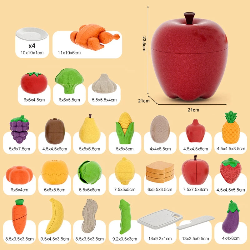 Kid Pretend Play Kitchen Toy Set Simulation Cut Fruit Vegetables Sensory Game Make Pizza Food Cook Girl Interactive Education To.