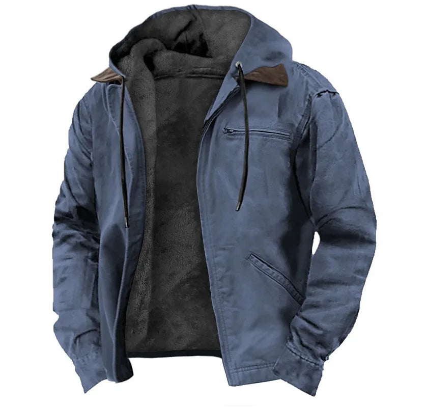 Winter New Men Casual Jackets Hooded Zipper Pocket Fashion Solid Color Fleece Warm Outerwear Male Outdoor Hooded Hoodie Coats.