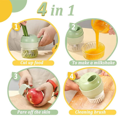 4In1 Electric Vegetable Cutter Set Handheld Wireless Electric Garlic Masher Food Chopper Meat Grinder Machine Food Peel Slice.