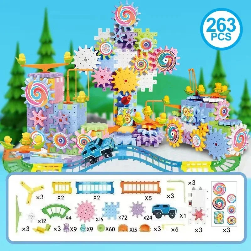 Electric Gears 3D Puzzle Model Building Kits Plastic Brick Blocks Educational Toys for Kids Children Gear Blocks Building Toys