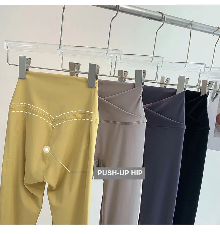 Cross over Nylon Yoga Pants Women High Waist Gym Sport Leggings Stretchy Workout Fitness Tights Running Squat Proof Dry Fit.