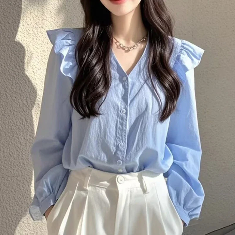 Long Sleeve Casual Shirt Women Shirts Spring Autumn Fashion Female Solid Blouse Tops Office Lady Sweet Shirts Girl.