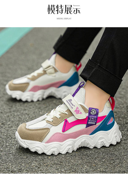 Fashion Children Shoes Girls Sneaker Black Pink PU Leather Platform Casual Sneaker School Tennis Sports Shoes for Girls.