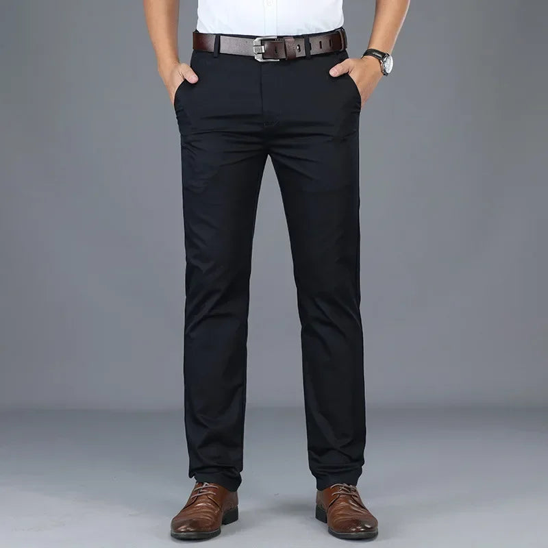 Summer Thin Men's Slim Suit Pants Fashion Business Casual Cotton Green Black Khaki Trousers Male Brand Clothing 30-40.