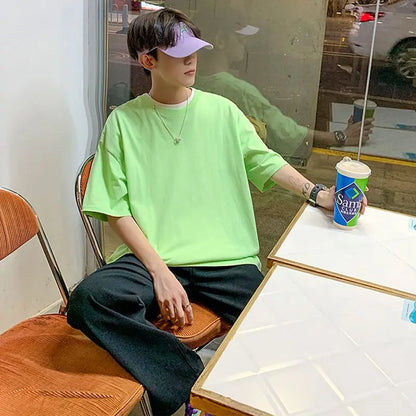 100% Cotton Half Sleeve Men Women Summer T-shirt Fashion Solid Color Simple O Neck Tops Loose Casual Basic Short-sleeved.