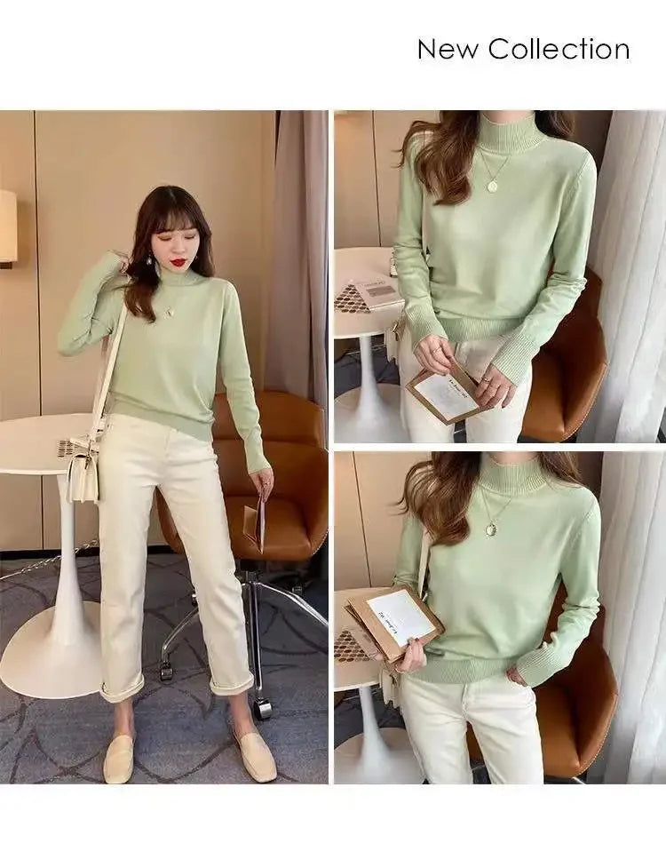 Herbst Winter Chic Bottom Pullover Frauen Mode Rollkragen Pullover Lose Langarm Gestrickte Jumper Weiche Warme Pull Femme Top.